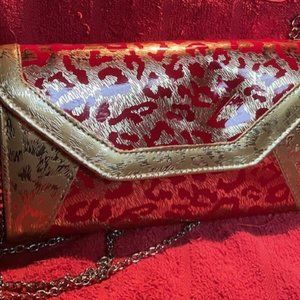 Small Red and Gold Leopard Print Clutch with chain strap
